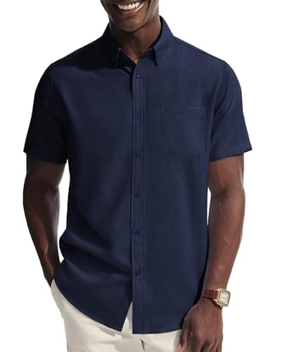 PJ PAUL JONES Mens Dress Shirt Casual Untucked Shirts Short Sleeve Button Down Shirt with Pocket — image 1