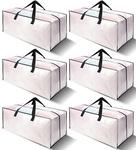VELVETSURE 6 Pack Heavy Duty Large Moving Bags W/Backpack Straps - Strong Handles & Zippers, Storage Totes For Space Saving, Fold Flat, Alternative to Moving Box and Storage Bin, Semi-Transparent