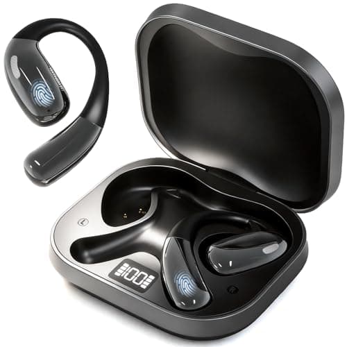 HAUSBELL Open Ear Earbuds, Bluetooth 5.4 Headphones with 80H Playtime, IPX5 Waterproof, Ergonomic Earhook for Sports/Running/Workout, Lightweight 7.5g, AI Translation as a Free Bonus (Black)