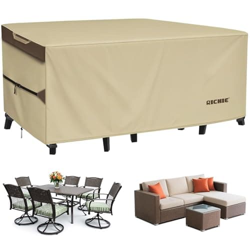 RICHIE Outdoor Patio Furniture Cover - Heavy Duty Waterproof 600D Tough Canvas Protector for Rectangular Table Cover, All-Season Dining Table and Chair Covers (108L x 82W x 28H Inch) — image 1