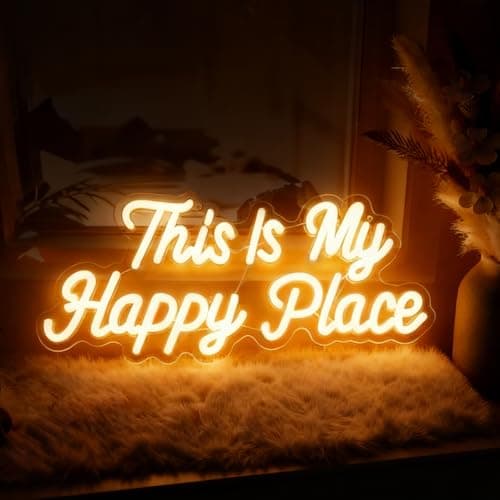 This is My Happy Place Neon Sign, Letter Neon Signs for Wall Decor Dimmable Light up Sign, Classroom Wedding Kids Room Store Home Neon Decor 16.14 x 7.87 inch — image 1