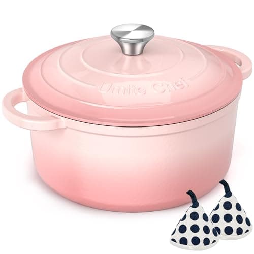 Umite Chef 5QT Enameled Cast Iron Dutch Oven Pot with Lid, Heavy-Duty Cookware for Bread Baking, Braising, Stews, Roasting, Wedding Registry Ideas & Gifts (Pink) — image 1