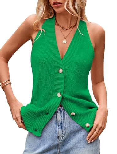 Sumtory Women Sweater Vest Button Down V Neck Knit Tank Top Sleeveless Cardigans — image 1