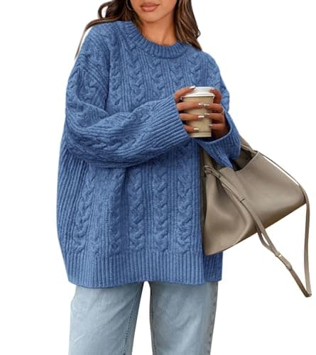 Okiwam Women's Oversized Sweaters Crewneck Cable Knit Pullover Casual Loose Fall Outfits Spring Fashion Clothes 2026 — image 1