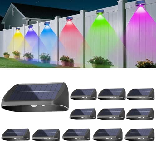 EGOBOO Solar Fence Lights Outdoor Waterproof 12 Pack, 7 Fixed Colors&RGB Cycling Mode for Holiday Decor, Outside Solar Powered Backyard Lighting for Deck/Wall/Railing/Step/Patio/Pool Porch — image 1