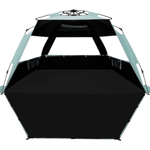 WhiteFang XL Pop Up Beach Tent Sun Shade Shelter for 3-4 Person with Blackout Shelter, UV Protection, Extendable Floor with 3 Ventilating Windows Plus Carrying Bag, Stakes, and Guy Lines (Mint Green)