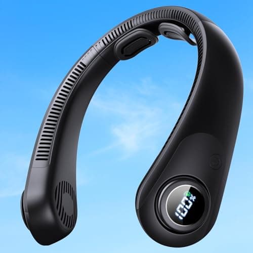 Portable Neck Fan With LED Display, Hands-free 5 Speeds Cooling, Neck Support, Lightweight, Battery Operated, Personal Bladeless Fan Rechargeable, Gift for Women Men, Hot Flashes, Travel, Camping — image 1