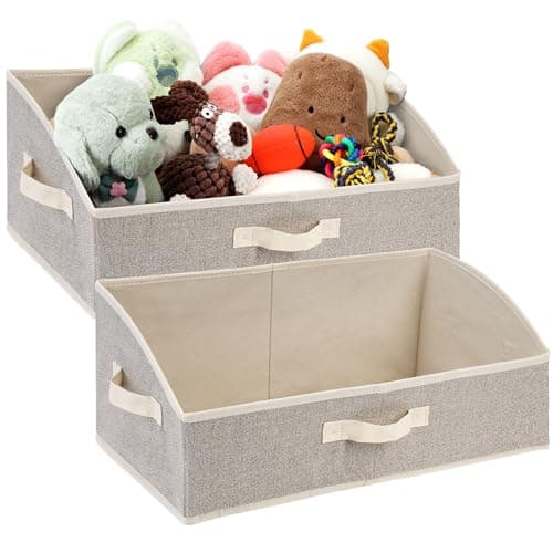 Jumpress 2 Pack Dog Toy Basket, Collapsible Cat Dog Toy Bin with Handles, Fabric Trapezoid Dog Toy Box Storage for Pet Dog Toys,Blankets,Clothes and Accessories (Ecru) — image 1