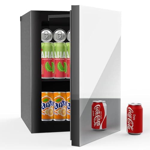 Erivess Compact Freestanding Beverage Refrigerator and Personal Beauty Fridge, 24 Can/ 0.9 Cu.Ft Mini Fridge with Mirror-Front Door for Cosmetics, Skincare, Soda, Beer and Wine