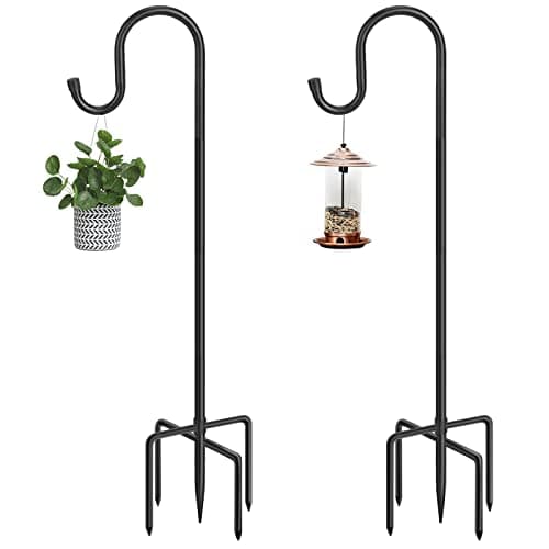 48 Inch Shepherds Hooks for Outdoor, Heavy Duty Bird Feeder Pole with 5 Prong Bases, Garden Hanging Stake for Bird Feeder, Solar Light, Plant Hanger, Wedding Decor, Metal Hanger Hooks, Black, 2 Packs — image 1