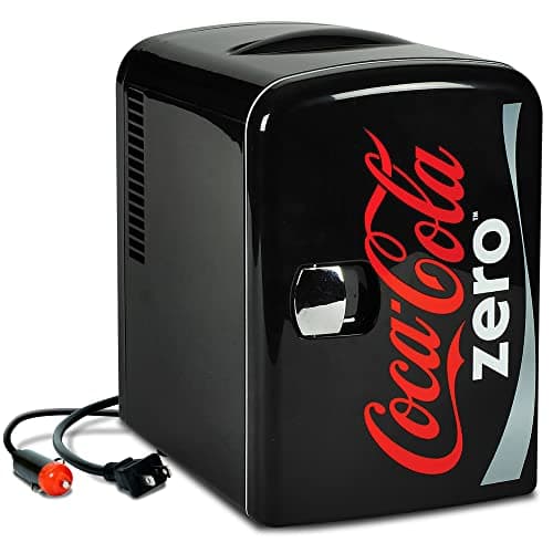 Coke Zero Mini Fridge - Refrigerator for Bedroom Office, Portable Table Top Beverage Cooler, 12V 110V Refrigerador For Drinks, Soda, Wine, Use In Car, Dorm, Outdoor, Patio, 6 Can