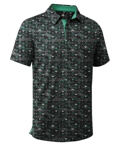 ZITY Men's Golf Shirts Short Sleeve Moisture Wicking Performance Print Patterns Casual Collared Golf Polo Shirt for Men Blackish Green
