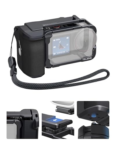 TELESIN Metal Aluminum Alloy Street Grip Kit for DJI Action 6 with Metal Cage Camera Grip Holder with Seesaw Shutter Button Aluminum Alloy Shell Backup TF Card Slot Quick Battery Access