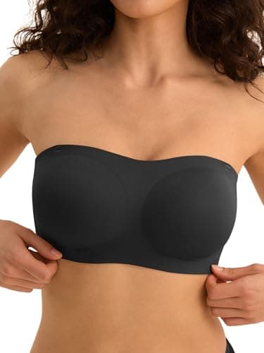Cuteio Wireless Strapless Bras for Women, S-2XL, Seamless Bandeau Bralette with Light Padding, Anti-Slip Tube Top Bra Black