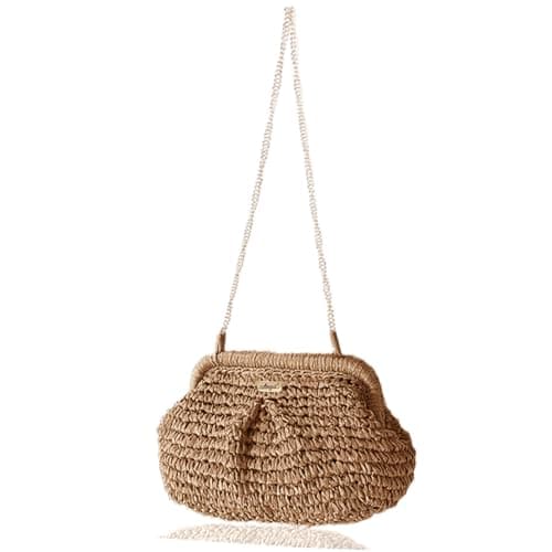 straw purse for women vacation small Vintage raffia summer beach rattan woven crossbody bags Straw-shell-tan — image 1