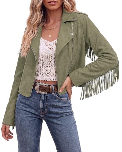 luvamia Fringe Jackets For Women Trendy Cropped Faux Suede Jacket Women | Faux Leather Fall Jackets For Women, Full Lining, Zip Up, Tassel Cowgirl Jacket, Country Concert, Western Outfit For Women — image 1