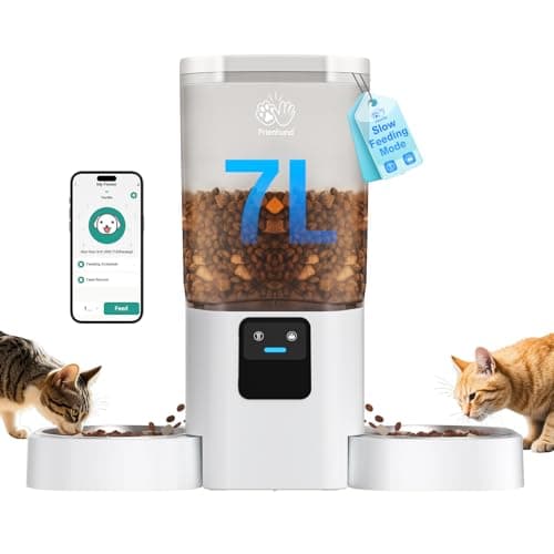 Frienhund Automatic Cat Feeder 2 Cats with Slow Feed: Dual Automatic Dog Feeder with 5G WiFi, Cat Food Dispenser with APP Control for Multiple Pets, Detachable for Easy Clean, Double Pet Bowl - 29 Cup