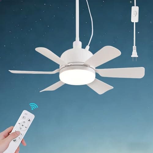 AHAWILL Outdoor Ceiling Fans with Lights,18" Gazebo Fan with Hanging Hook,Plug in Ceiling Fan,3CCT Dimmable,Portable Fan for Patios,Tent,Camping.White — image 1