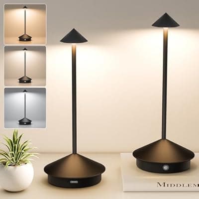 2 Pack Cordless Table Lamp, 6000mAh Rechargeable Battery Operated Desk Lamp, Portable Table Light,3 Color Stepless Dimming Up,for Restaurant, Bedroom, Patio,Outdoor Camping, Coffee Shop, Night Light