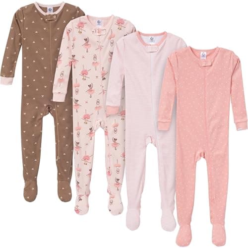 Gerber Baby-Girls 4-Pack Footed Pajamas, Ballerinas, 6-9 Months