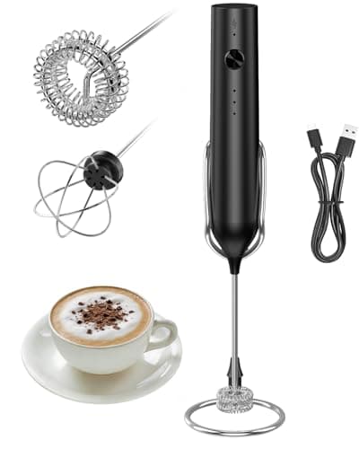 Rechargeable Milk Frother Handheld, Electric Whisk with 3 Speeds, Hand Drink Mixer with 2 Heads, Portable Coffee Frother Wand Handheld for Coffee, Lattes, Cappuccino, Eggs (Black)