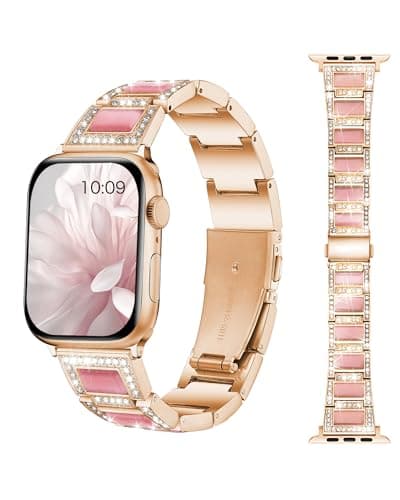 Dressy Rose Gold iWatch Bands for Women - Compatible with Apple Watch Series 10-1/SE/Ultra, Fits 38mm 40mm 41mm 42mm 44mm 46mm - Luxury Designer Bracelet, Bling Jewelry Strap