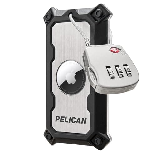 Pelican AirTag Tracker Luggage Lock - Travel AirTag Holder Luggage Tag for Suitcases with TSA-Approved Cable Lock, 2-Piece Installation, Grade 5 Titanium Plate Tracker -Brushed Titanium