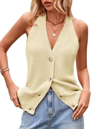 Sumtory Women Sweater Vest Button Down V Neck Knit Tank Top Sleeveless Cardigans — image 1