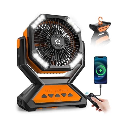 Rechargeable Fan Portable-Camping Fans for Tents, 20000mAh Battery Powered Fan Camping Lights with Remote Hook, 4 Timer/4 Speed,Oscillating 45°/90°, Suitable for Personal Office Desk Travel Beach BBQ — image 1