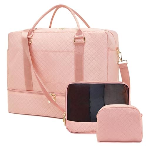 Travel Duffle Bag for Women Carry on Bags Overnight Weekender Bags Toiletry Hospital Gym Bag with Shoe Compartment 3pcs Set — image 1