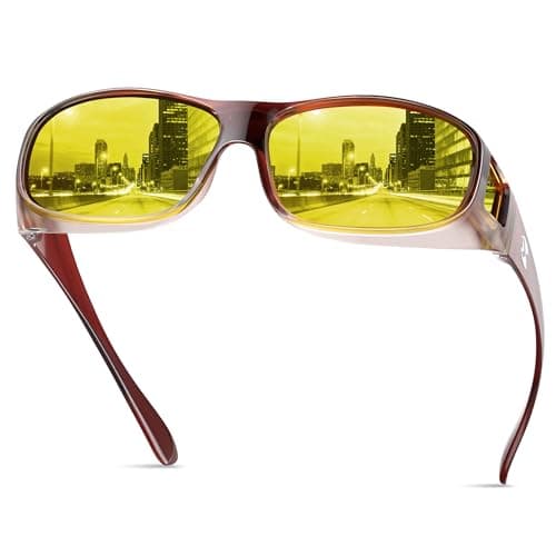 suoso Night Driving Glasses Fit Over Eyeglasses for Men Women, Anti Glare Polarized Night Vision Glasses HD Yellow Lens — image 1