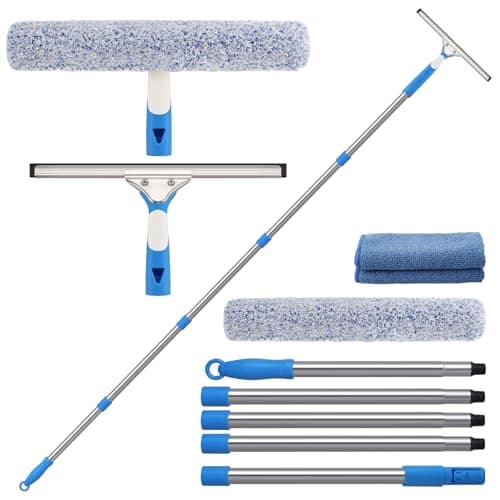 Mitclear 77'' Professional Squeegee Window Cleaner Tool with Extension Pole, Car Windshield Cleaning Kit with Long Handle, Window Washing Equipment for Indoor Outdoor Windows & Car Glass