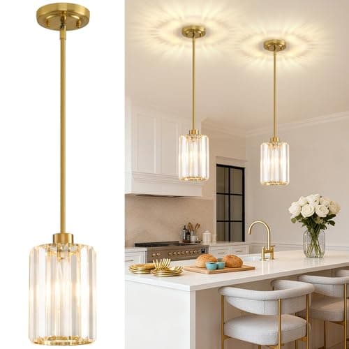 2 Pack Pendant Lights Kitchen Island, Modern Gold Pendant Light Fixtures, Mini Chandelier Crystal Kitchen Island Lighting, Hanging Pendant Lights Fixture for Kitchen Island Dining Room Hallway Foyer — image 1