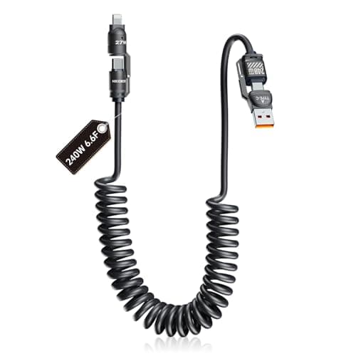 KEDESO Retractable 4-in-1 Car Charging Cable, PD 240W Fast Charging Coiled USB Cord for CarPlay & Android Auto, Compatible with iPhone 16 15 14 13, Samsung S24, Pixel - Tangle-Free & Heat Resistant — image 1