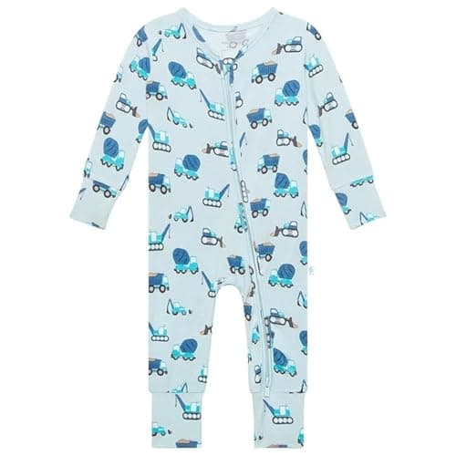 Posh Peanut Convertible Baby Sleepers - Boys Footless Baby Pajamas with 2 Way Zipper for Easy Diaper Changes - Construction Cars, Newborn