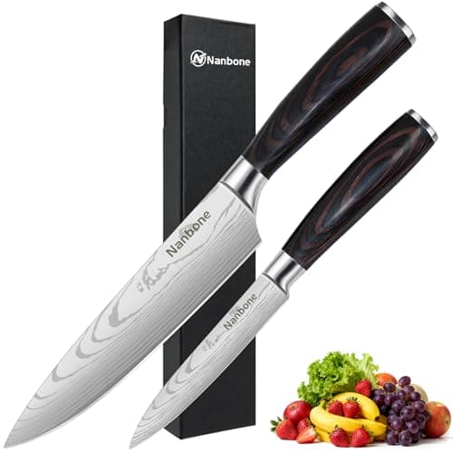 Nanbone Kitchen Knife Set 2 Piece High Carbon Stainless Steel Professional Chef Knife Set with Ultra Sharp Blade & Wooden Handle, Kitchen Knife Set 2 Pcs-Chef's Knife 8 Inch & Utility Knife 5 Inch — image 1