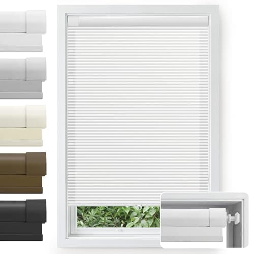FIEKKRNR Cordless Cellular Shades, No Tools No Drill Blackout Honeycomb Shades Pleated Blinds for Windows Double Curved No-Pull Honeycomb Shade Semi-Blackout (White, 34" W x 48" H) — image 1