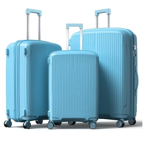 Nazhura Luggage Set, 3-Piece Hardside Suitcase Set, 20-inch Carry On, 24-inch, 28-inch Luggage (Blue)