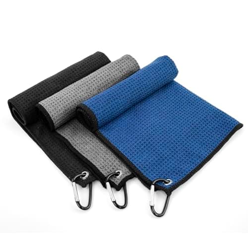 Yaozoon 3 Pack Golf Towels Rag with Carabiner Clip for Golf Bags Men Women,Microfiber Waffle Pattern Golf Club Cleaning Towel(16X16 inch)(S) — image 1