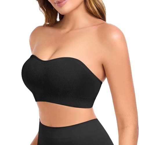 Finduself Strapless Bras for Women Non-Slip Padded Bandeau Bra Wireless Tube Top Bra Including Clear Straps — image 1