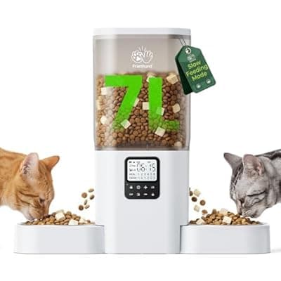 Frienhund Timed Automatic Cat Feeder 2 Cats with Slow Feed: Dual Automatic Dog Feeder with Information Visualization, Programmable Auto Cat Food Dispenser for Multiple Pets,Detachable for Clean-29 Cup