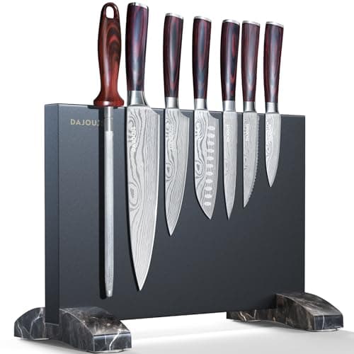Black Knife Set With Block - 8 Pieces High Carbon Stainless Steel Magnetic Knife Set with Sharpener, Ultra Sharp Kitchen Knives Sets for Cooking with Ergonomic Handle — image 1