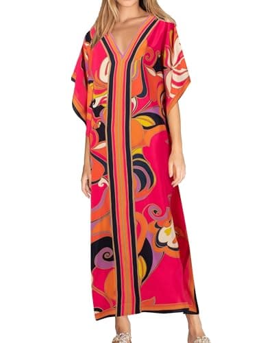 Eddoyee Kaftan Dresses for Women Batwing Sleeve Caftans Plus Size V Neck Beach Cover Up — image 1