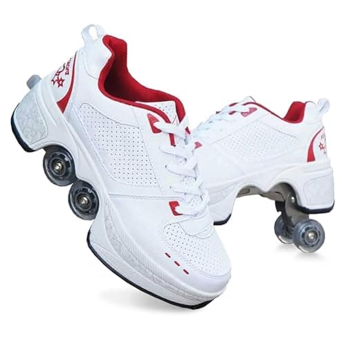 UonrvaoN Roller Skate Shoes for Girls Boys Kick Roller Shoes 2-in-1 Double-Row Deform Wheel Roller Skates Roller Skating Shoes for Kids Ages 6-12 — image 1