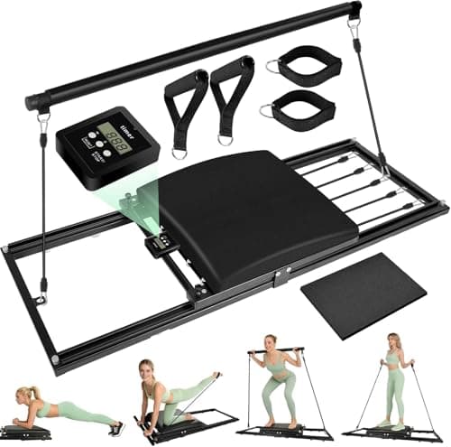 Pilates Board, Foldable Pilates Reformer Set, Multi-Purpose Iron Extended Pilate Equipment, 7-in-1 Pilate Machines for Home Use, with Pilates Bar, Resistance Bands