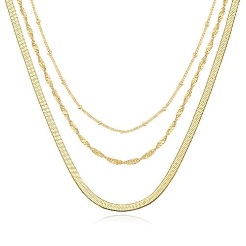 JNZSSWHJJH Gold Chain Necklace for Women - 18K Gold Plated Gold Chain Necklace Layered Herringbone Rope Snake Paperclip Chain Necklaces Dainty Gold Chain Necklace for Women Gold Jewelry Gifts — image 1