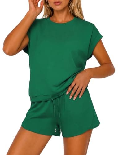 Women's 2 Piece Shorts Sets Lounge Set Cap Sleeve Top & Shorts with Pockets — image 1