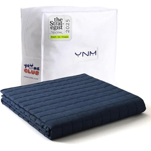YnM Exclusive Weighted Blanket, Soothing Cotton, Smallest Compartments with Glass Beads, Bed Blanket for One Person of 110lbs, Ideal for Twin/Full Bed (48x72 Inches, 12 Pounds, Navy) — image 1
