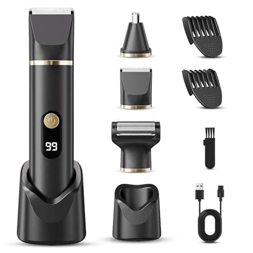 3-in-1 Body Groomer & Beard Trimmer for Men, Nose Ear Hair Trimmer Kit Manscape Pubic Hair Shaver with Charging Dock, Waterproof Wet/Dry Electric Body Trimmer for Sensitive Skin — image 1