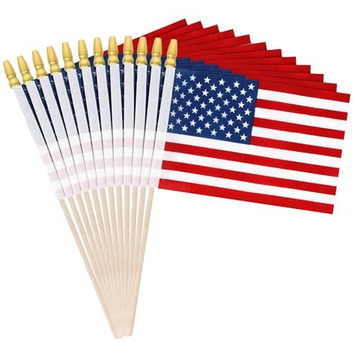 12 Pcs Small American Flags on Stick, 6x4 In 4th of July Decorations, Mini Patriotic USA Flag, Fourth of July Decorations, Hand Held July 4th Flag for Veterans Day Decorations Gifts Favors Accessories